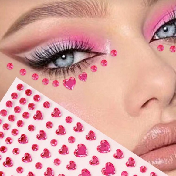 Rebellious Rose Other - 1pc Realistic 3D Red Heart Shaped Rhinestone Face Jewels Sticker,